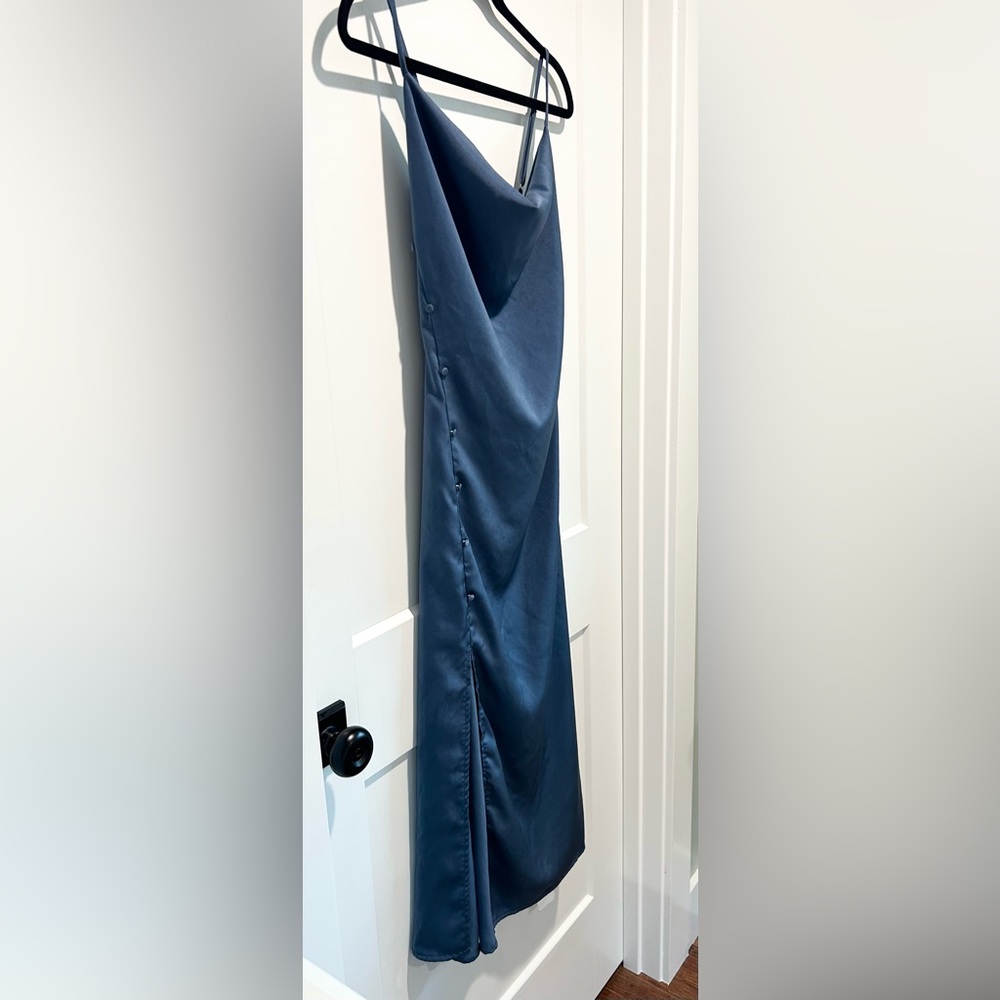 Cider Blue Satin Slip Dress NWT Size S Cowl Neck Wedding Guest Cocktail Party - Picture 6 of 9